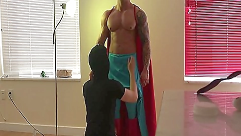 Stud Dressed As Superman Worshipped