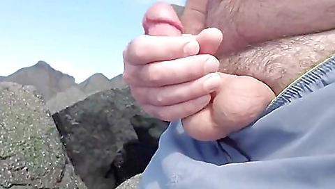 Jerking Off On Public Beach-big Cum Shot-hairy Bear